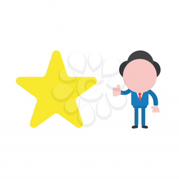 Vector illustration concept of businessman character with yellow star icon and giving thumbs up.