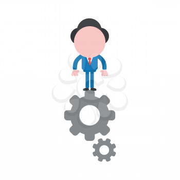 Vector illustration of faceless businessman character standing on gears.