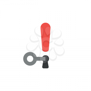 Flat design vector illustration concept of red exclamation mark with keyhole and grey key symbol icon unlcok on white background.