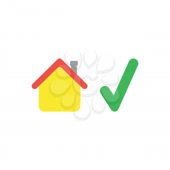 Flat design vector illustration concept of yellow house with green check mark symbol icon on white backgrodun.