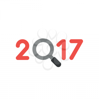 Flat design vector illustration concept of red 2017 with magnifying glass symbol icon on white background.