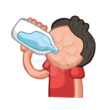 Vector hand-drawn cartoon illustration of man drinking bottle of water.