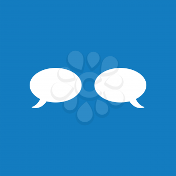 Flat vector icon concept of two speech bubbles on blue background.