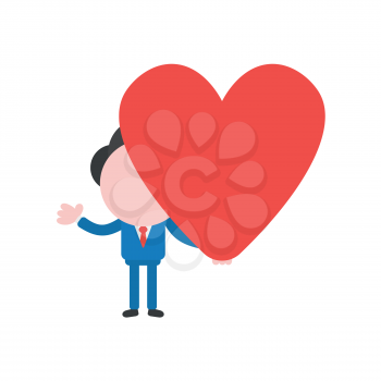 Vector illustration businessman mascot character holding heart.