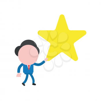Vector illustration businessman mascot character walking and holding star.