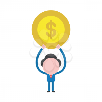 Vector illustration businessman mascot character holding up dollar money coin.