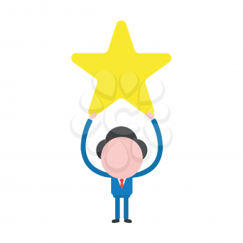 Vector illustration businessman character holding up yellow star.