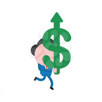 Vector illustration businessman character running and carrying dollar symbol with arrow moving up.
