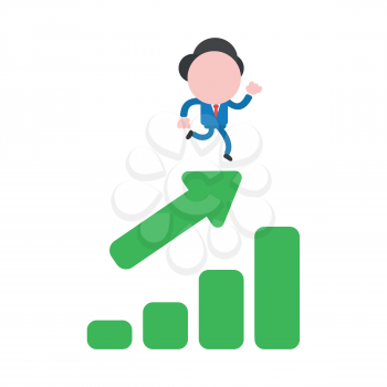 Vector illustration businessman character running on sales chart moving up.