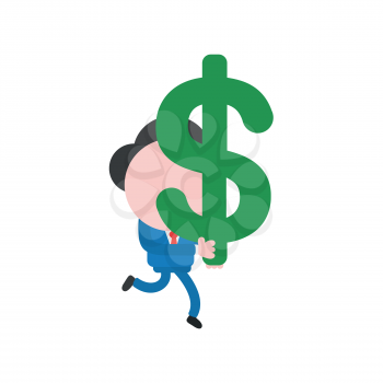 Vector illustration businessman character running and carrying dollar symbol.