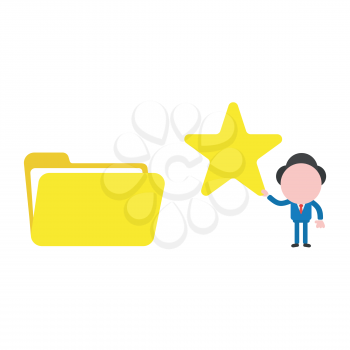Vector illustration businessman character holding star to open file folder.