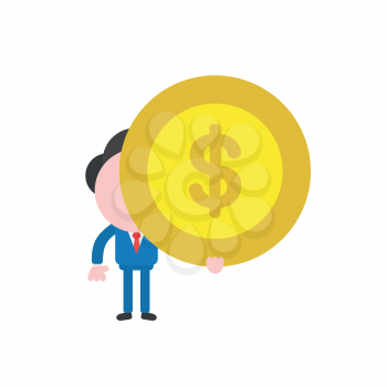 Vector illustration businessman character holding dollar money coin.