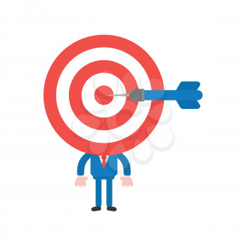 Vector illustration businessman character with bulls eye and dart in the center.