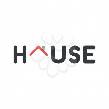 Flat design vector illustration concept of black house word with red house roof symbol icon.