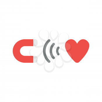Flat design vector illustration concept of magnet symbol icon attracting red heart.