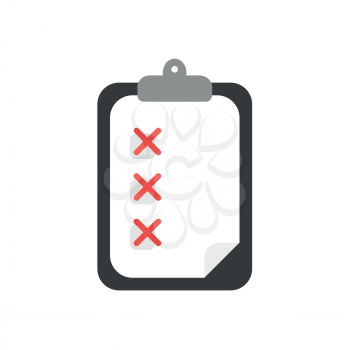 Flat design vector illustration concept of clipboard symbol icon with paper and red x marks.