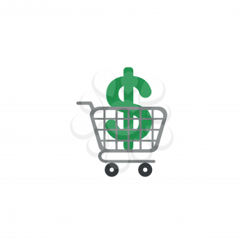 Vector illustration concept of green dollar symbol inside shopping cart icon.
