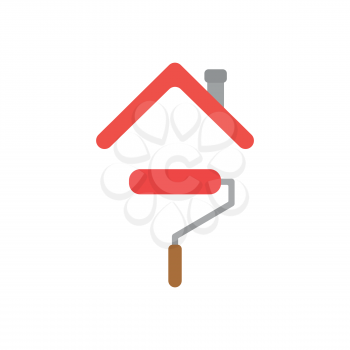 Vector illustration concept of red paint roller brush icon under house roof