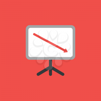 Flat vector icon concept of sales chart with arrow moving down on red background.