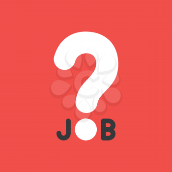 Flat vector icon concept of job word with question mark on red background.