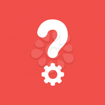 Flat vector icon concept of question mark with gear on red background.