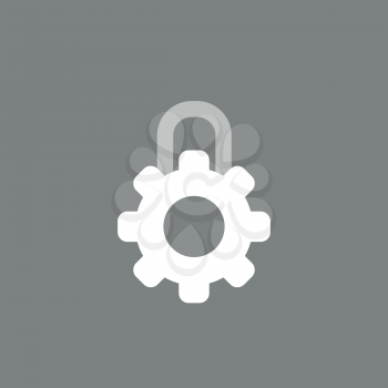 Flat vector icon concept of closed gear padlock on grey background.