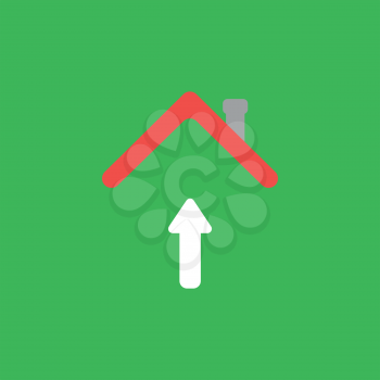 Flat vector icon concept of arrow moving up under house roof on green background.