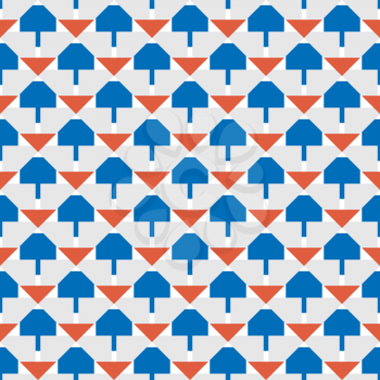 Seamless pattern texture vector background with geometric shapes, colored in blue, orange, grey and white colors.