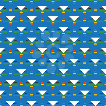 Vector seamless pattern texture background with geometric shapes, colored in blue, white, black, green and yellow colors.