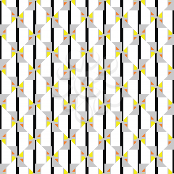 Vector seamless pattern texture background with geometric shapes, colored in black, grey, white, yellow and orange colors.