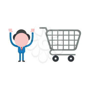 Vector illustration businessman character with shopping cart.