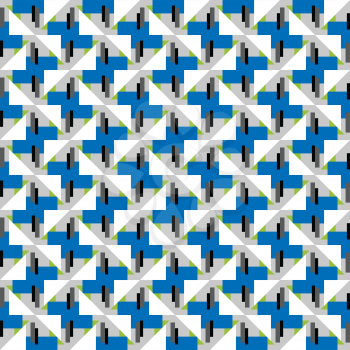 Vector seamless pattern texture background with geometric shapes, colored in blue, grey, black, white and green colors.