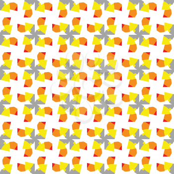 Vector seamless pattern texture background with geometric shapes, colored in grey, yellow, orange, red and white colors.