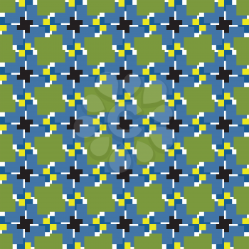 Vector seamless pattern texture background with geometric shapes, colored in green, blue, black and white colors.