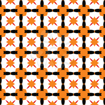Vector seamless pattern texture background with geometric shapes, colored in orange, black, red and white colors.