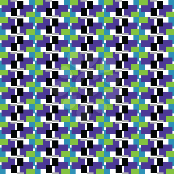 Vector seamless pattern texture background with geometric shapes, colored in purple, green, blue, grey, black and white colors.