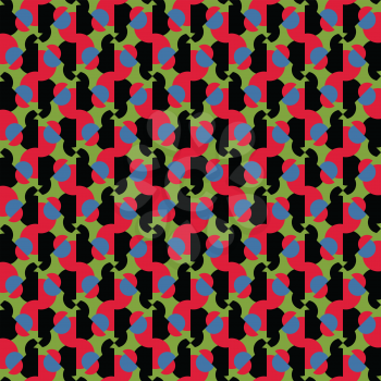Vector seamless pattern texture background with geometric shapes, colored in black, red, blue and green colors.