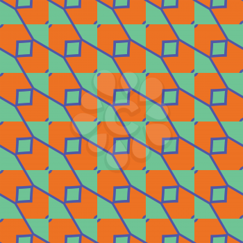 Vector seamless pattern texture background with geometric shapes, colored in orange, blue and green colors.