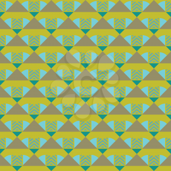 Vector seamless pattern background texture with geometric shapes, colored in yellow, green, blue and brown colors.