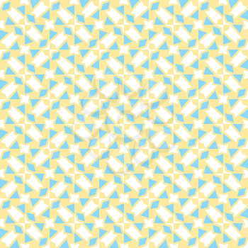 Vector seamless pattern background texture with geometric shapes, colored in blue, yellow and white colors.
