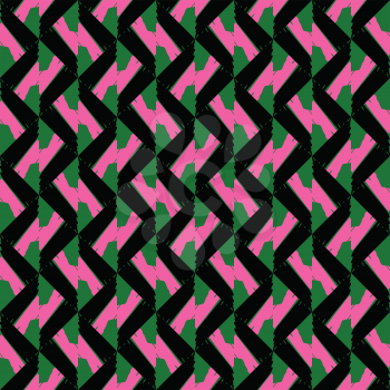 Vector seamless pattern background texture with geometric shapes, colored in black, green and pink colors.