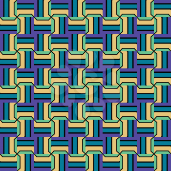 Vector seamless pattern background texture with geometric shapes, colored in blue, purple, yellow, green and black colors.