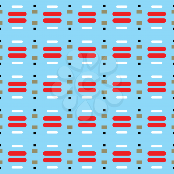 Vector seamless pattern texture background with geometric shapes, colored in blue, red, white and black colors.