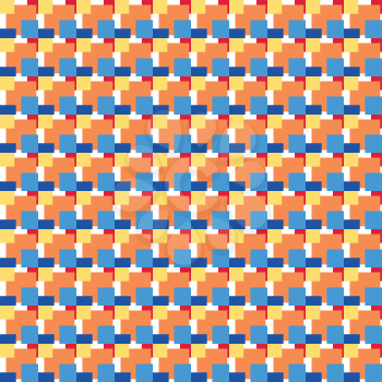 Vector seamless pattern texture background with geometric shapes, colored in blue, orange, red, yellow and white colors.