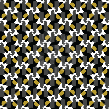 Vector seamless pattern texture background with geometric shapes, colored in yellow, black, dark grey and white colors.