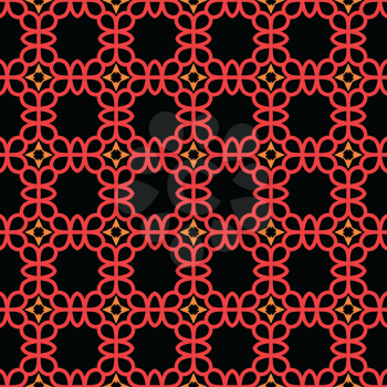 Vector seamless pattern texture background with geometric shapes, colored in red, orange and black colors.