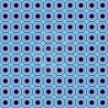 Vector seamless pattern texture background with geometric shapes, colored in blue, white and black colors.