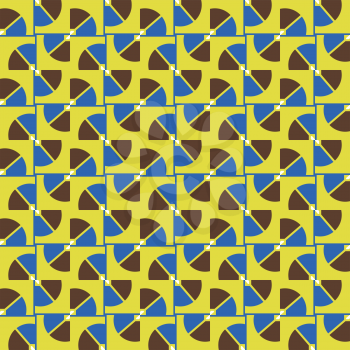 Vector seamless pattern texture background with geometric shapes, colored in yellow, blue and brown colors.