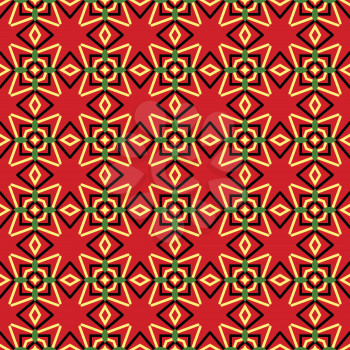 Vector seamless pattern texture background with geometric shapes, colored in red, yellow, green and black colors.