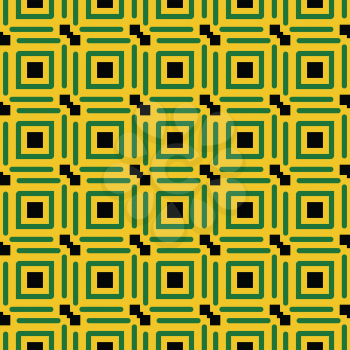 Vector seamless pattern texture background with geometric shapes, colored in yellow, green and black colors.